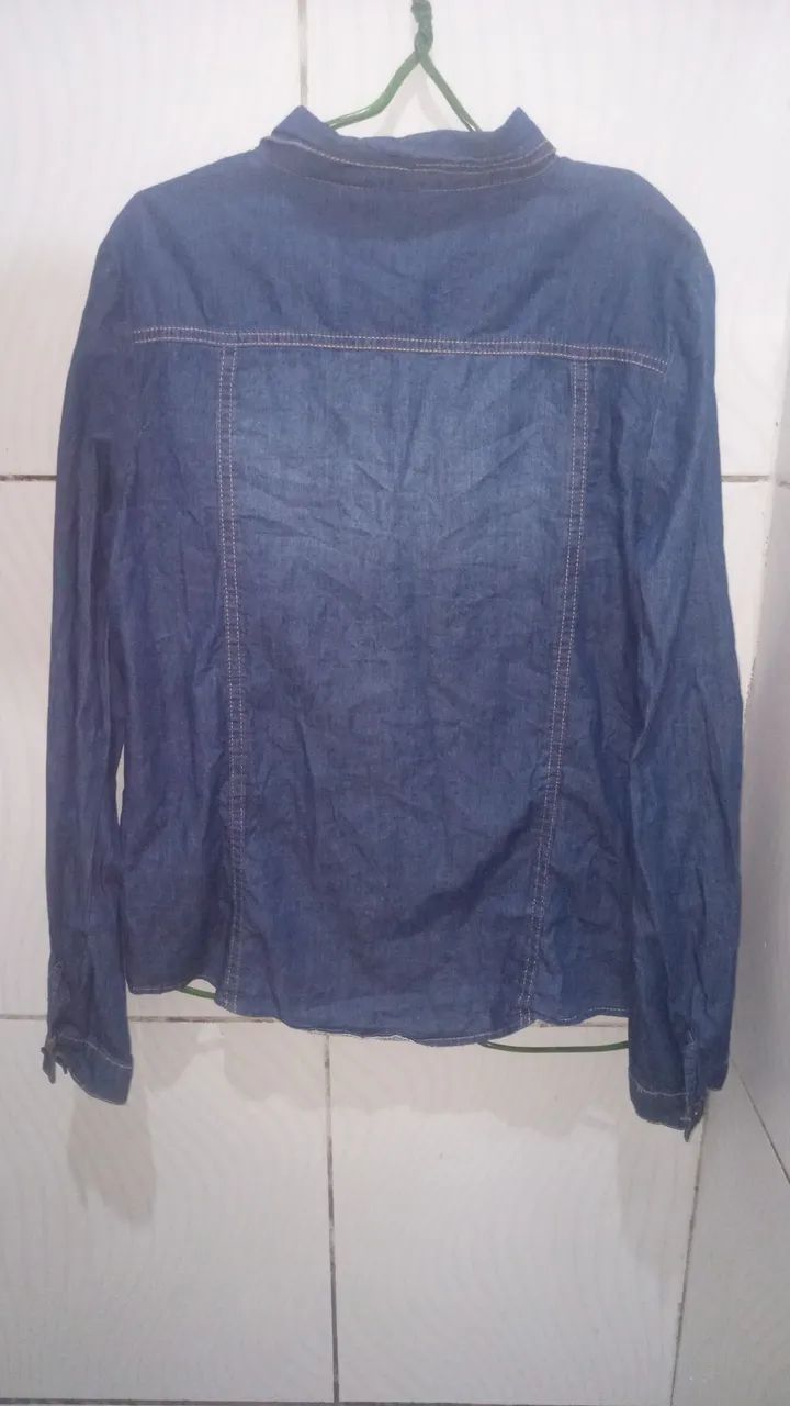 Camisa Azul Escuro Mangas Longas Feminino M - Foto 3