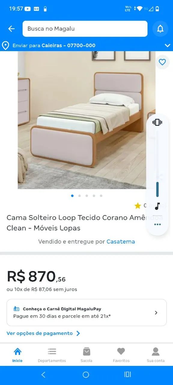 Cama de Solteiro Móveis Lopas Loop Amêndoa Clean e Bege