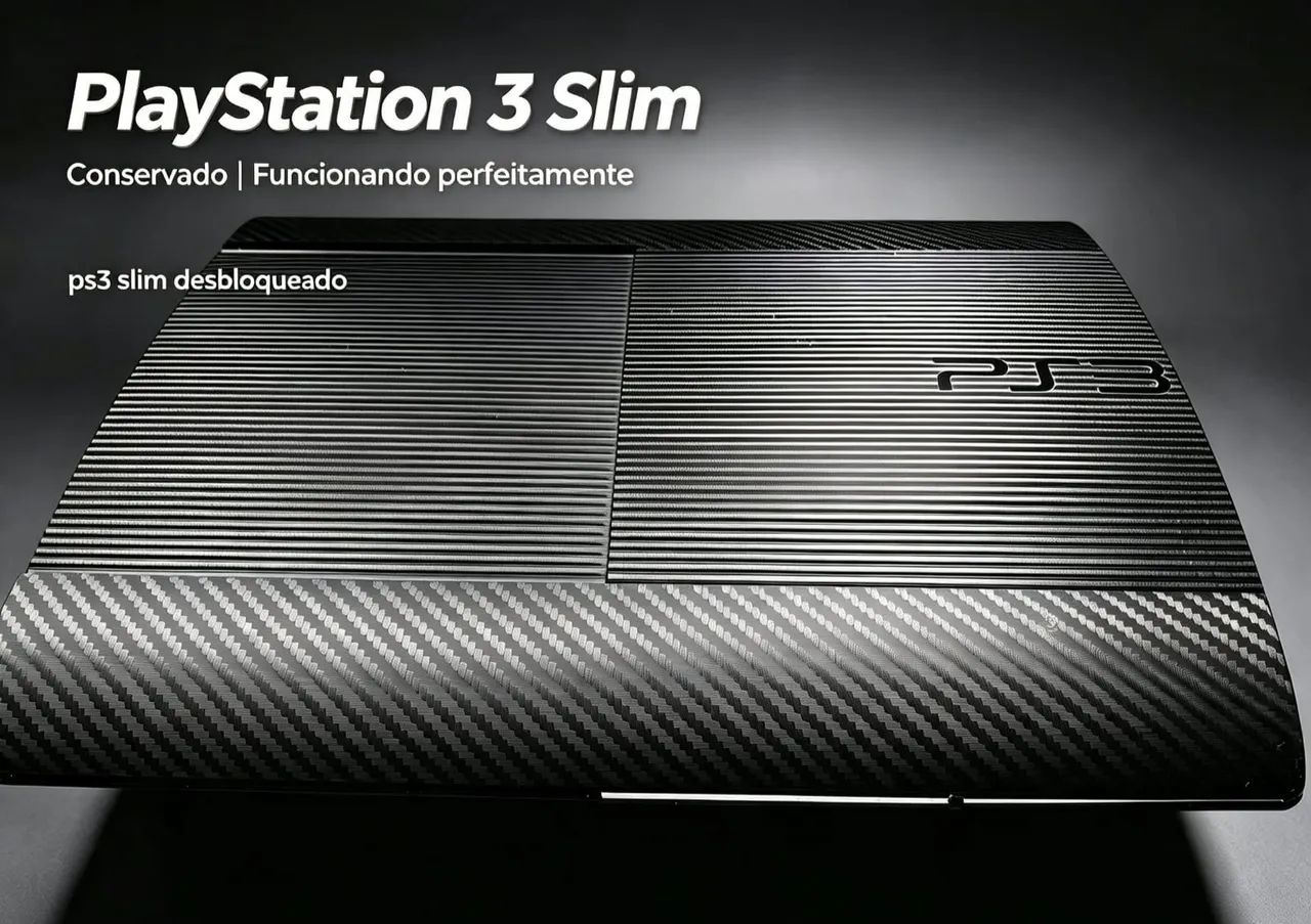 Playstation 3 Slim desbloqueado 2 controles, conservado e funcionando perfeitamente