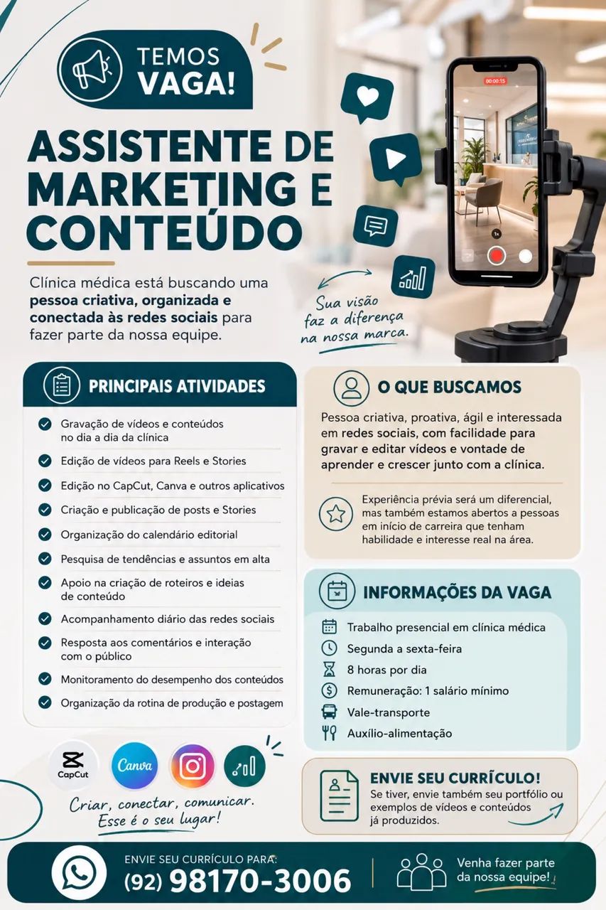 ? VAGA | ASSISTENTE DE MARKETING E CONTEÚDO