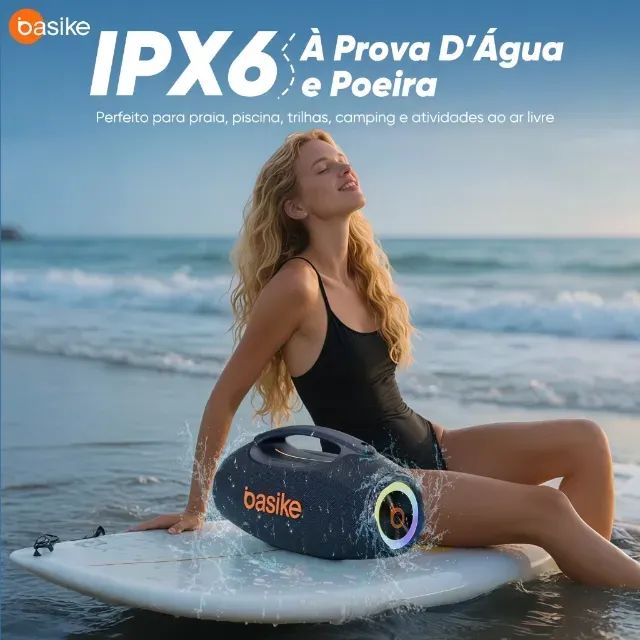 Caixa de Som Bluetooth Basike 80W com RGB e Proteção IPX6 (novo na caixa) - Foto 5