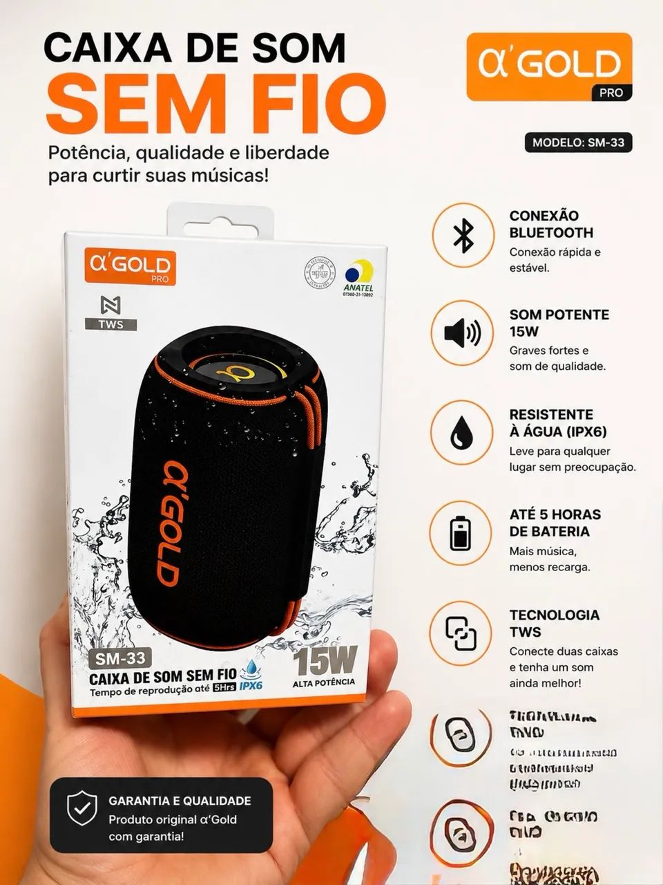 Caixa de som GOlD SM 33 15W 