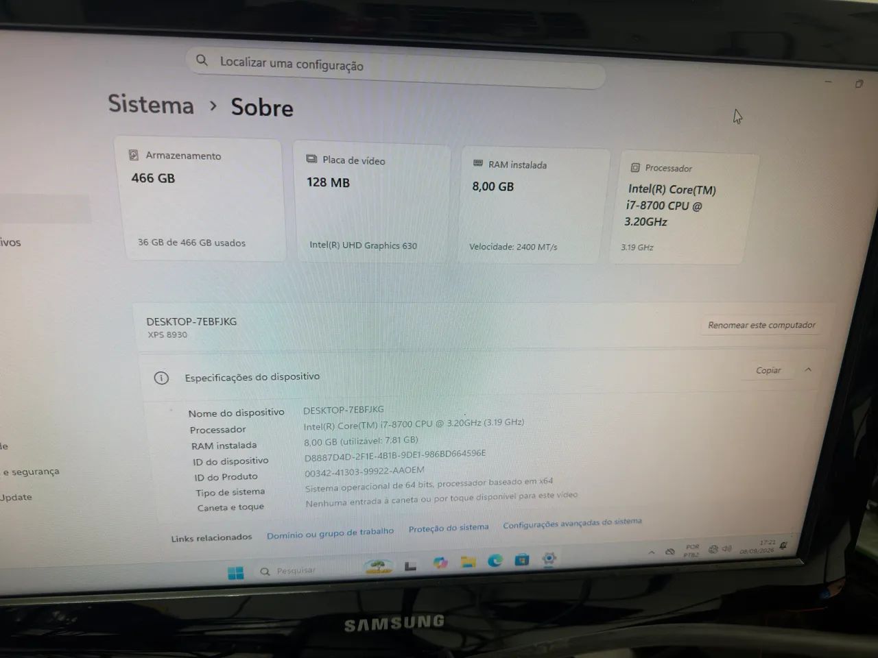 Pc DeLL Core i7 8ram SSD500 Windows 11 Office Antivírus - Foto 2
