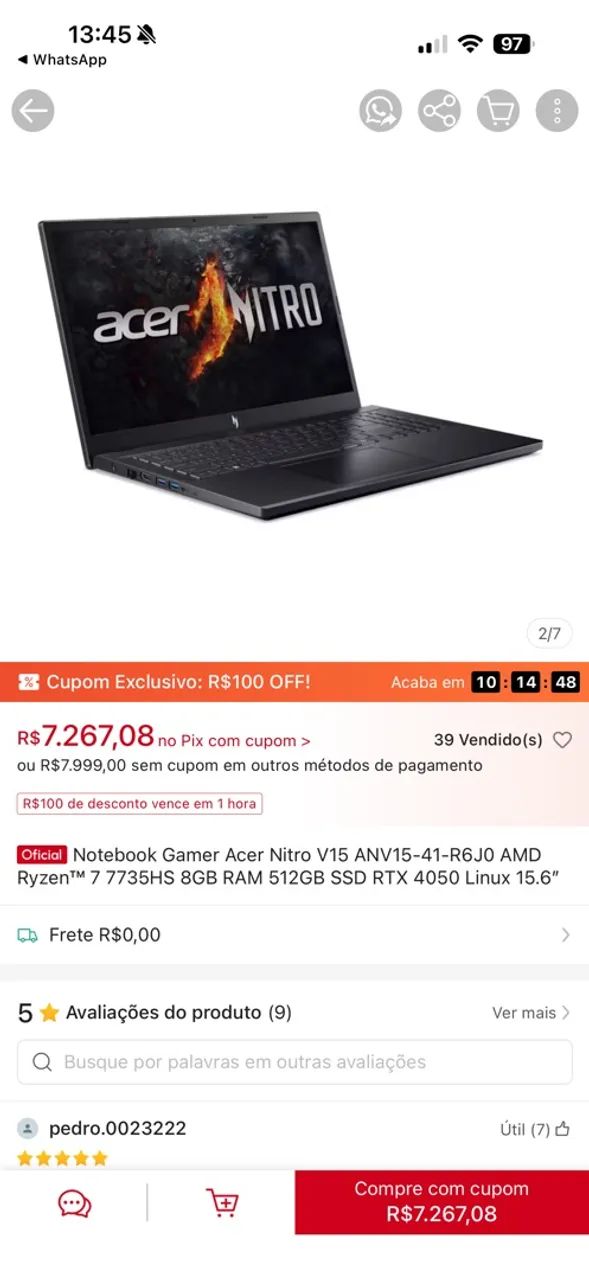 Notebook Gamer Acer Nitro V15 ANV15-41-R6JO  - Foto 3