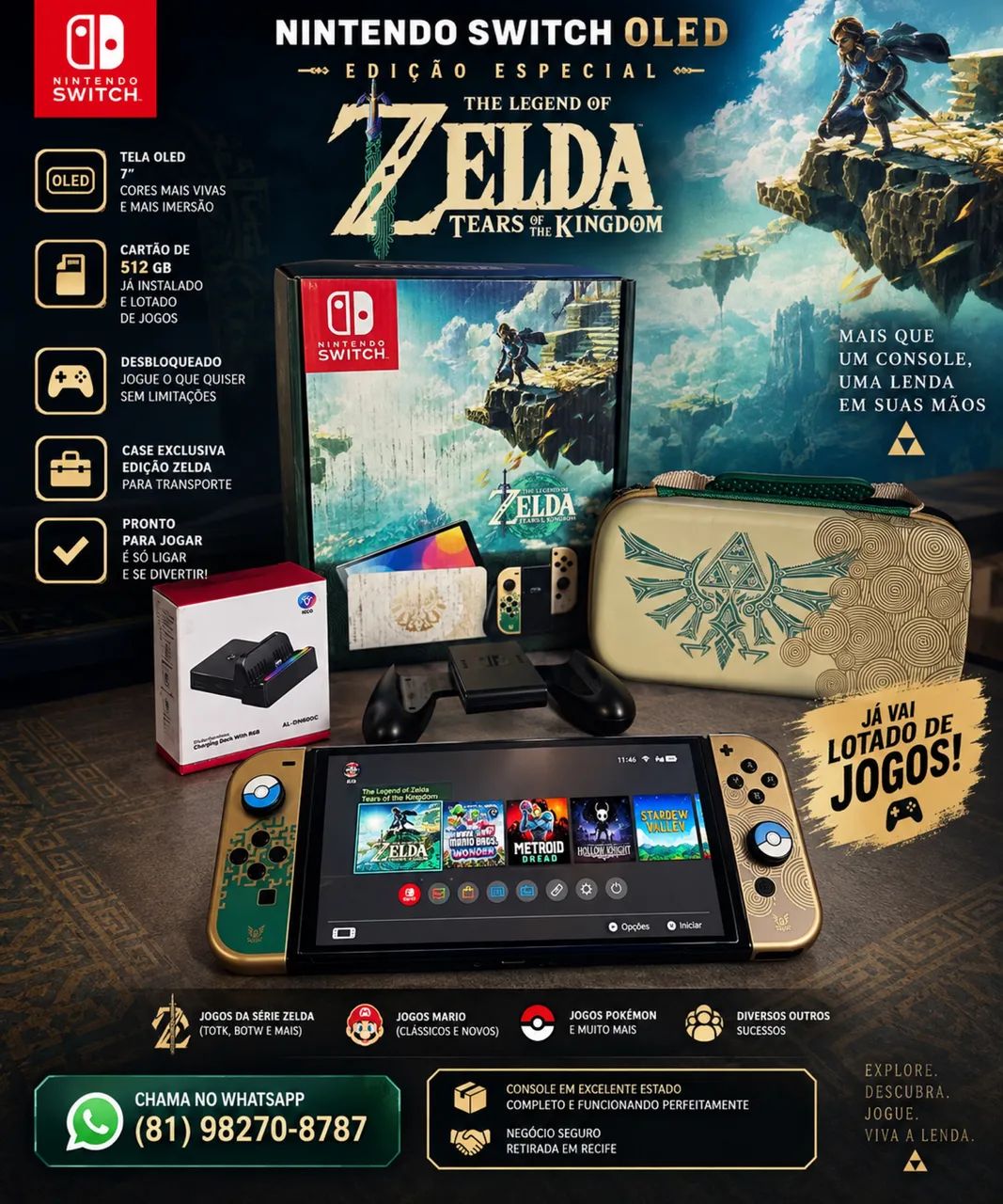 Nintendo Switch OLED 512Gb Desbloqueado - Consoles de Vídeo Game