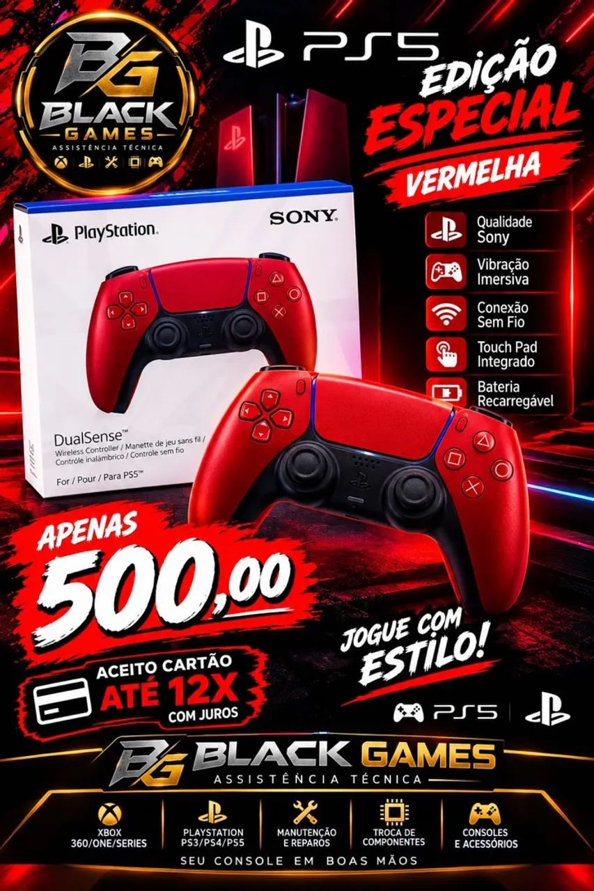 Controle ps5 vermelho com hall effect