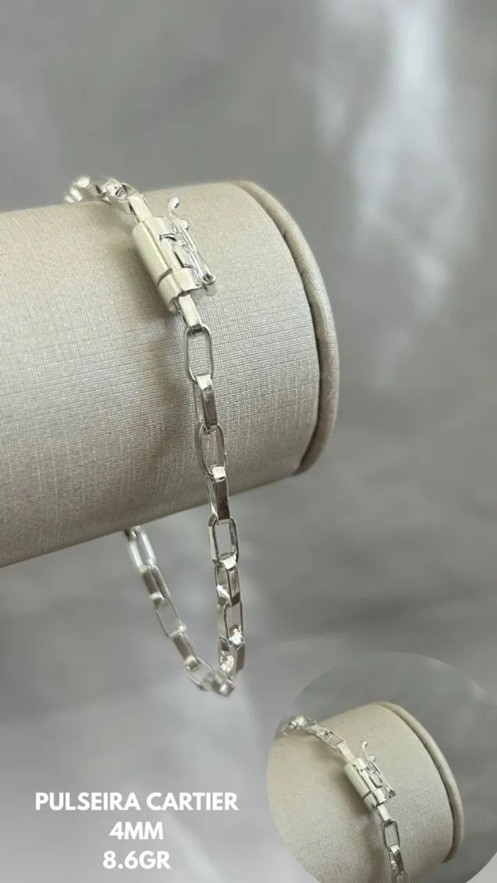 Pulseira Quadrada Cartier Prata 925 8,6g 4mm 
