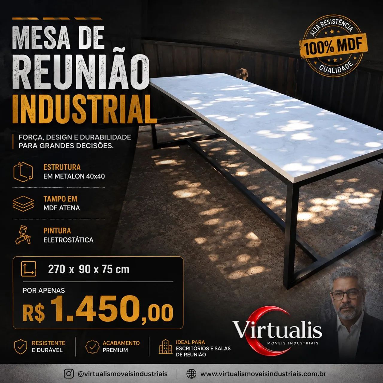Mesa de reunião industrial 