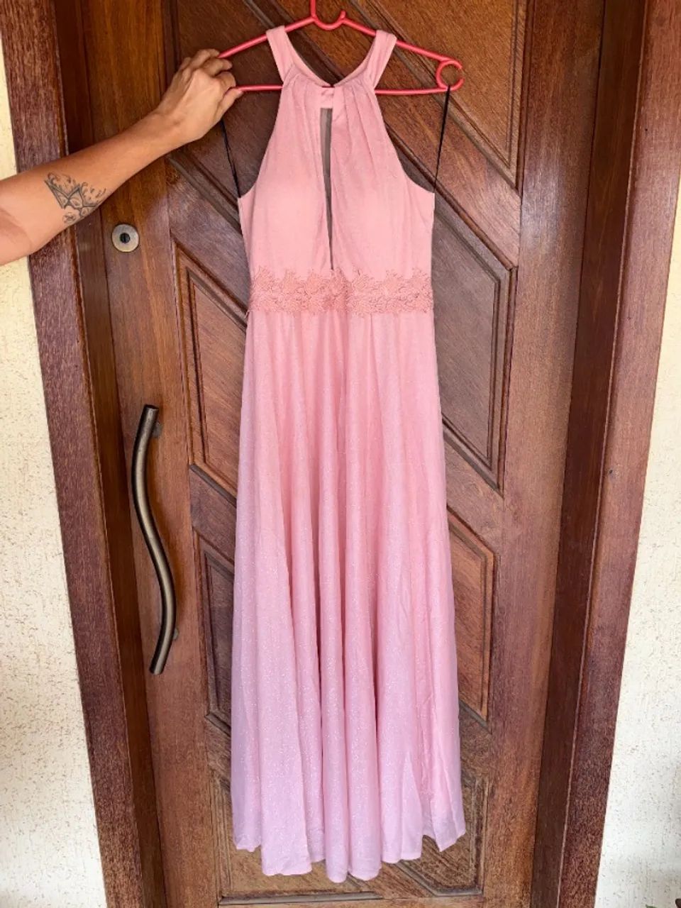 Vestido longo Rose de festa - renda e tule com brilho - Foto 4