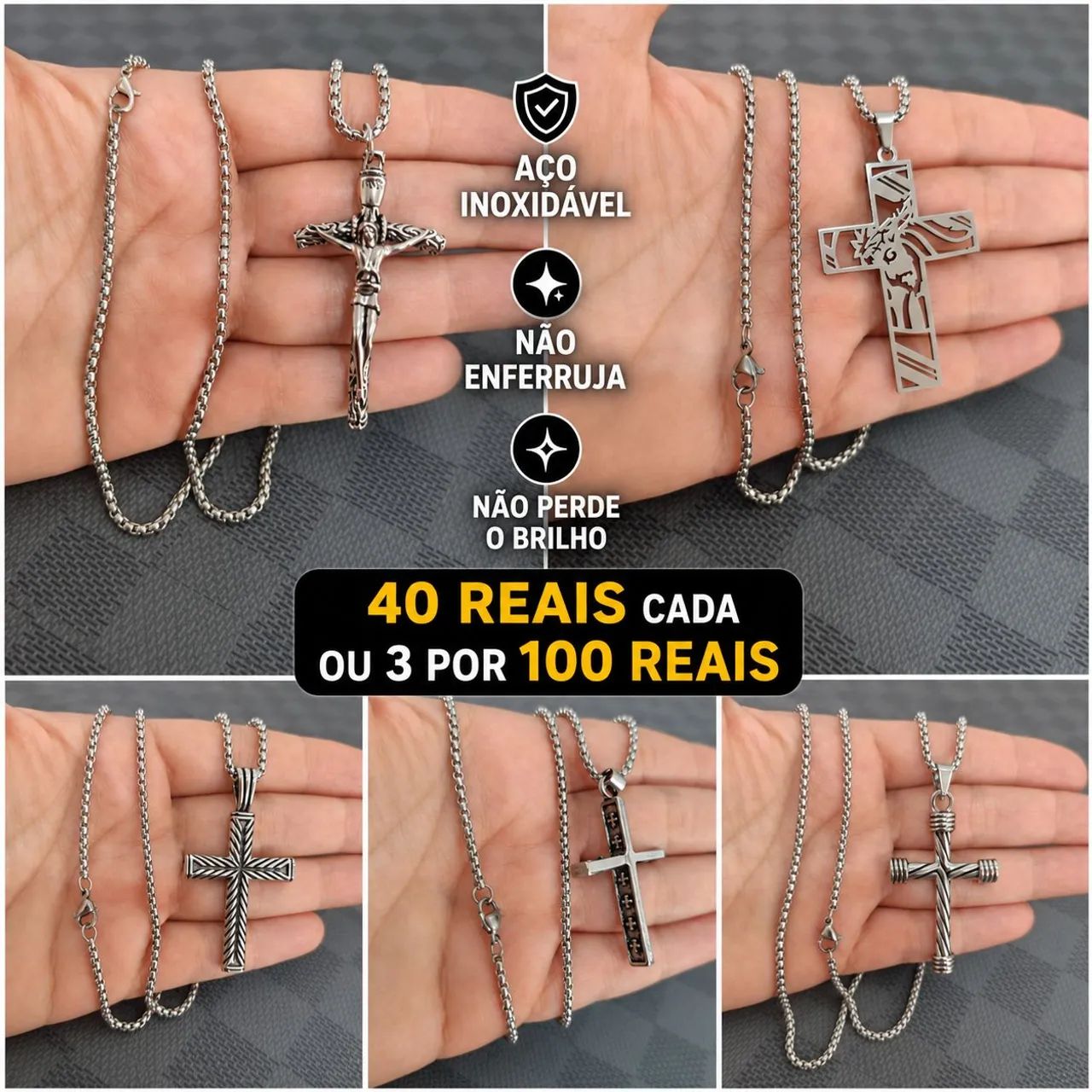 Cordão + Crucifixo Aço Inoxidável 