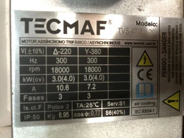 SPINDLE TECMAF ER20 4CV 220/380V 18000RPM  - Foto 3