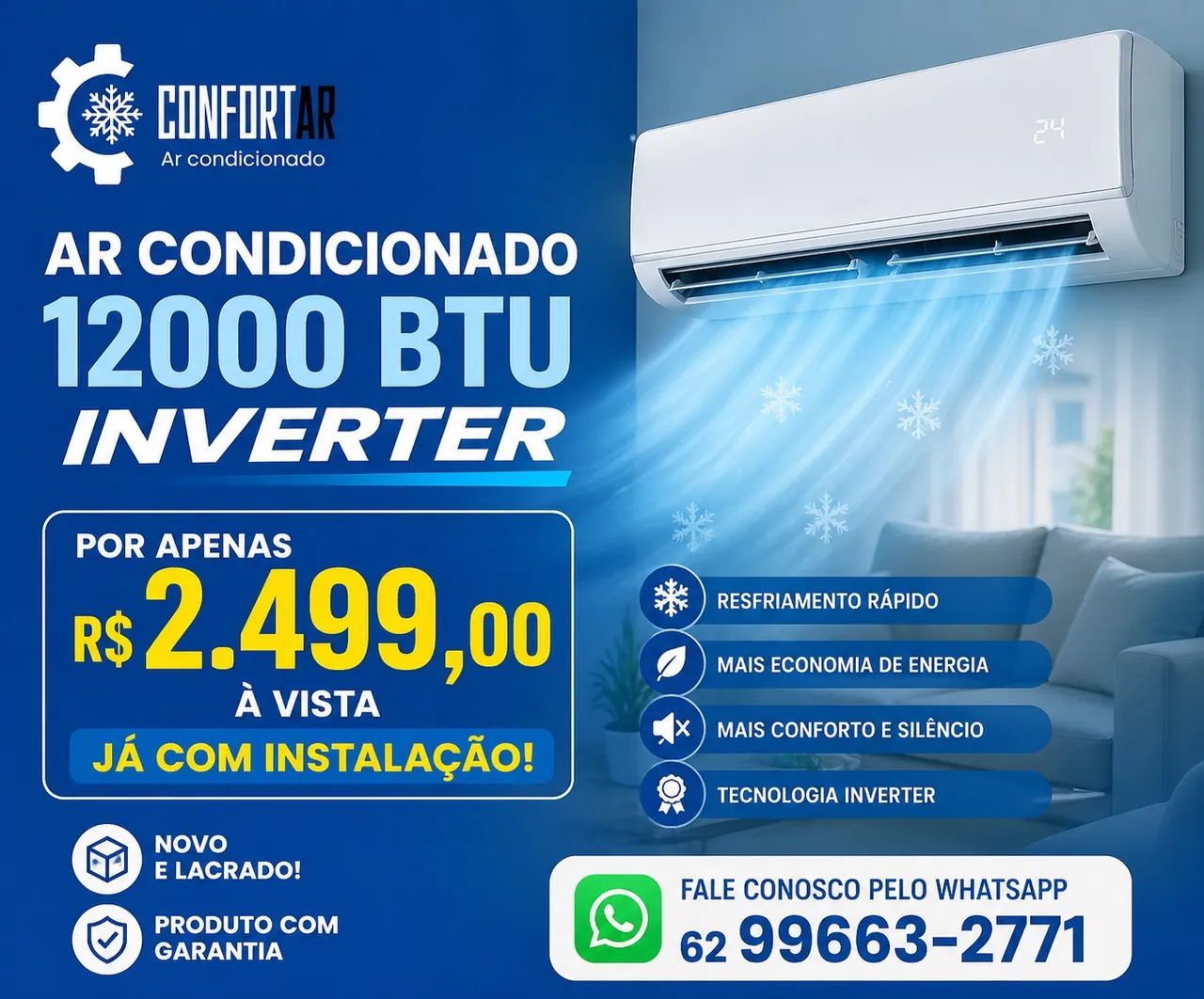 Ar-condicionado 12000 btus inverter já instalado 
