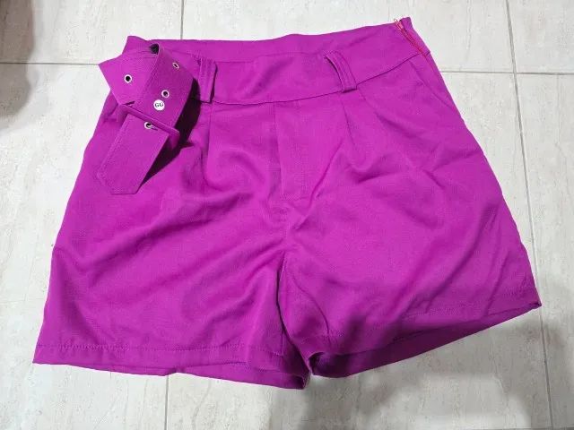 shorts roxo com detalhe de cinto - gg - Foto 2
