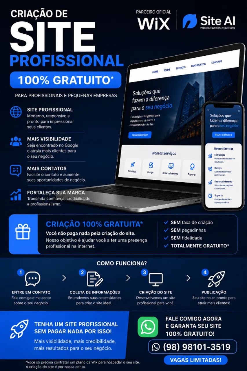 Criação de Site Profissional 100% Grátis | Parceiro Oficial Wix