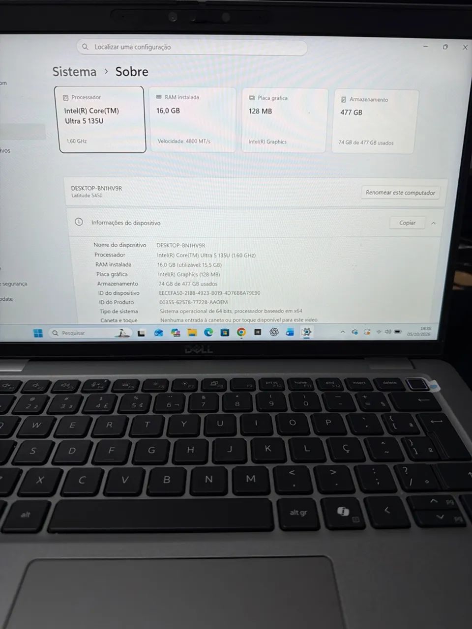 NOTEBOOK DELL ULTRA 5 16gb ram 