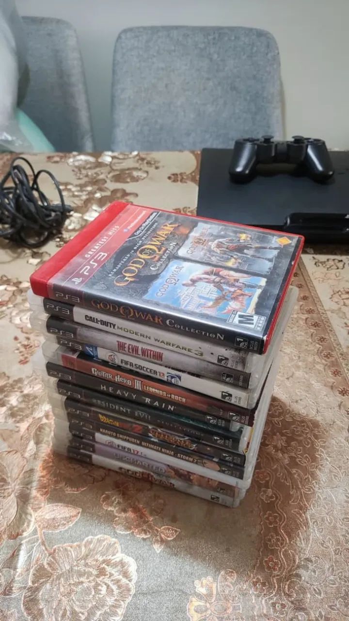 PS3 FAT 160GB DESBLOQUEADO + CONTROLE ORIGINAL NOVO + 12 JOGOS
