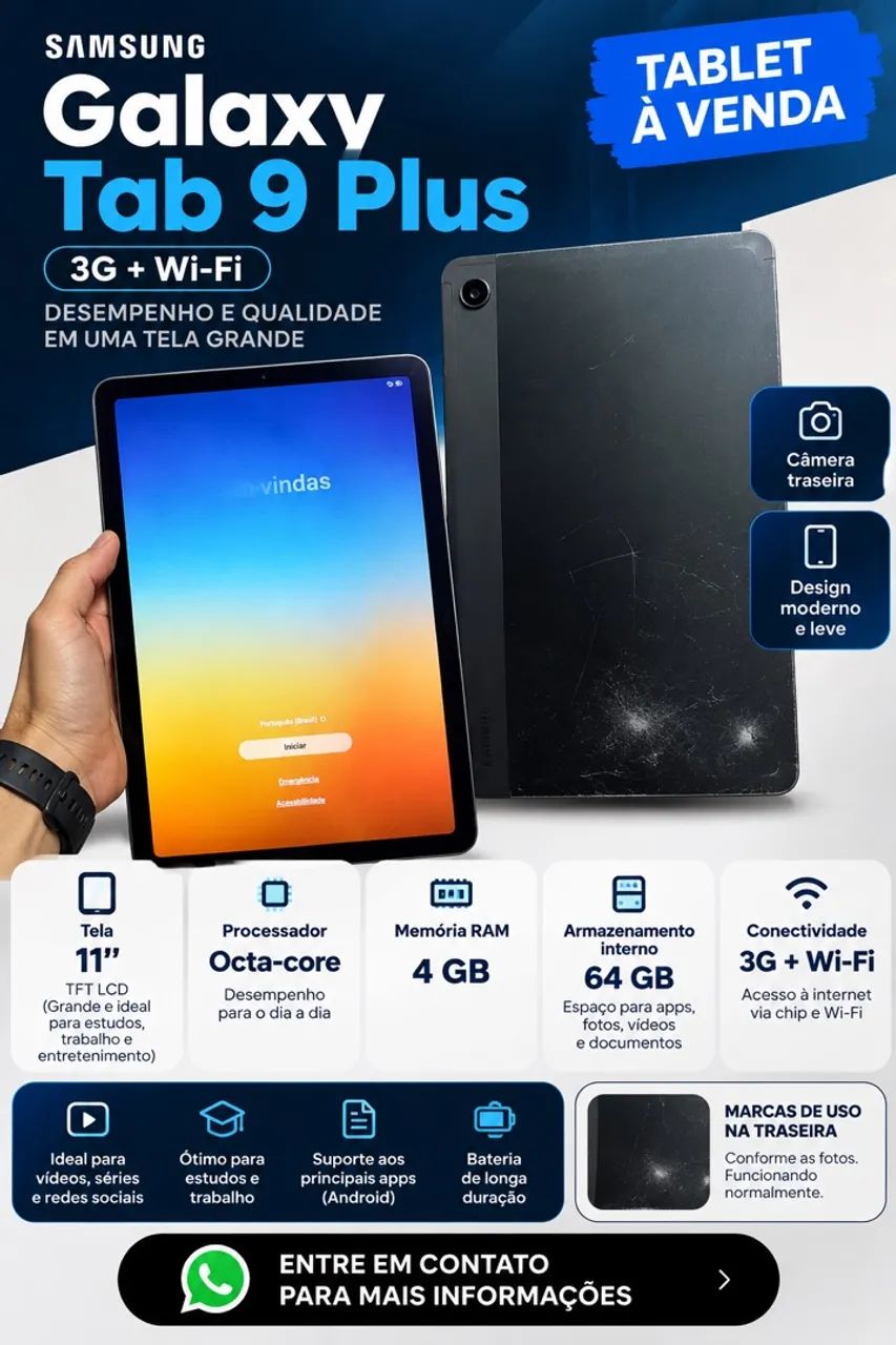 Tablet Samsung Tab 9 Plus 3G + Wi-Fi 