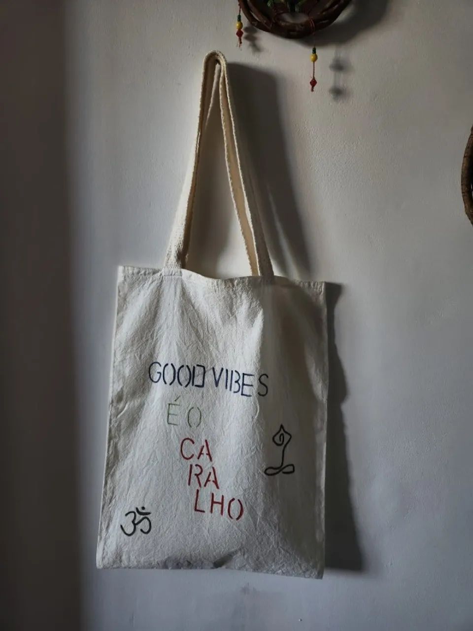 Ecobag em Algodão Cru - Frase Divertida "Good Vibes..."