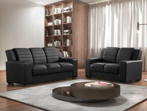 Sofá 2×3 Lugares Preto Courino OFERTA l43