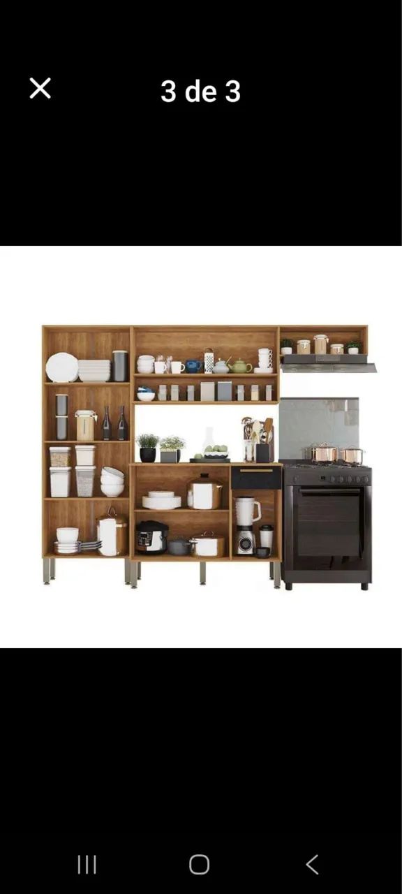 Armário de Cozinha Completo 229cm - Moderno com Nichos e Espaço para Fogão - Foto 3