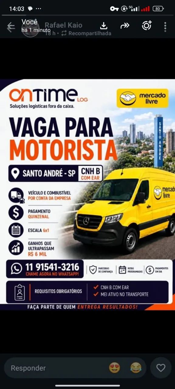 Precisamos motorista  entregas  