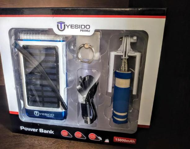 Carregador portátil Solar 15000mah Power bank , pau de selfie e fixador de celular