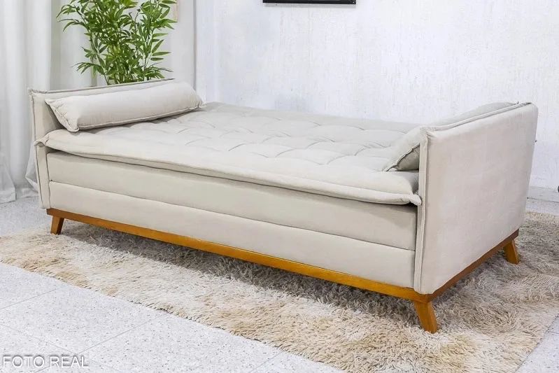 Sofá Cama 1.93m Molas Bonnel Veludo Bege rf54 - Foto 4