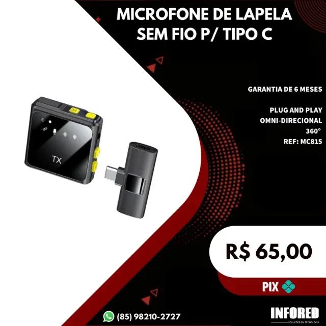 Microfone de lapela sem fio para tipo C (MC815)