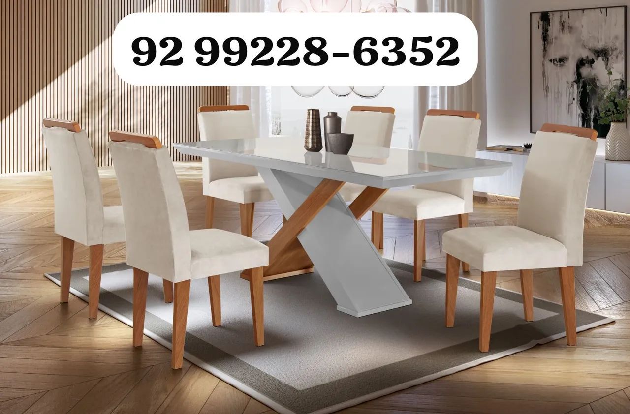 Mesa de Jantar 6 Cadeiras - Branco - Nova