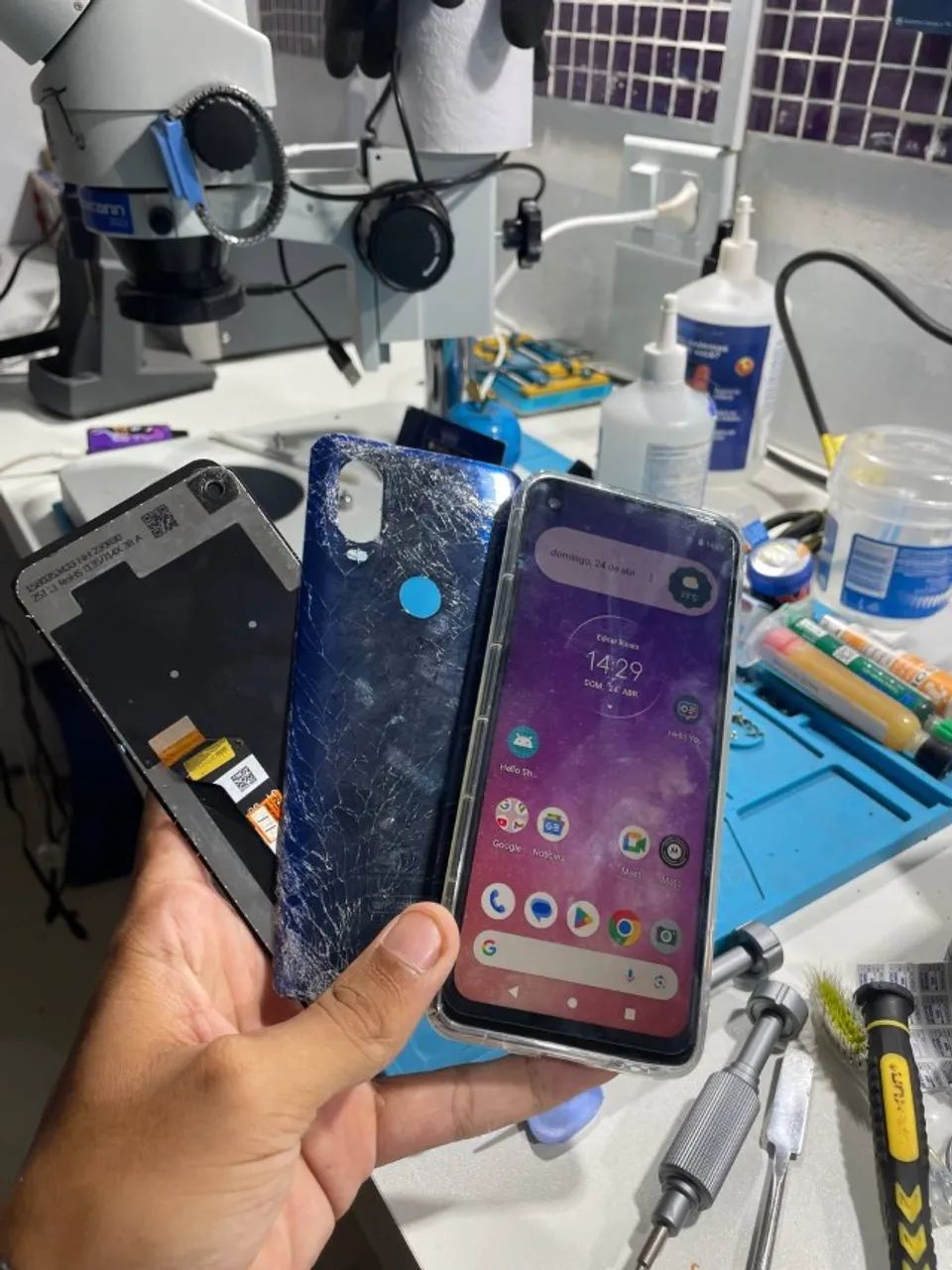 troca de tela moto g20 g22 g30 g31 h40 g50 display bateria moto one vision one hyper e20 