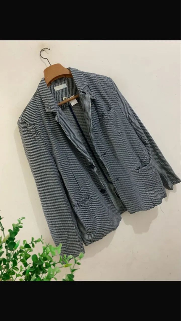 Blazer Listrado Azul e Branco