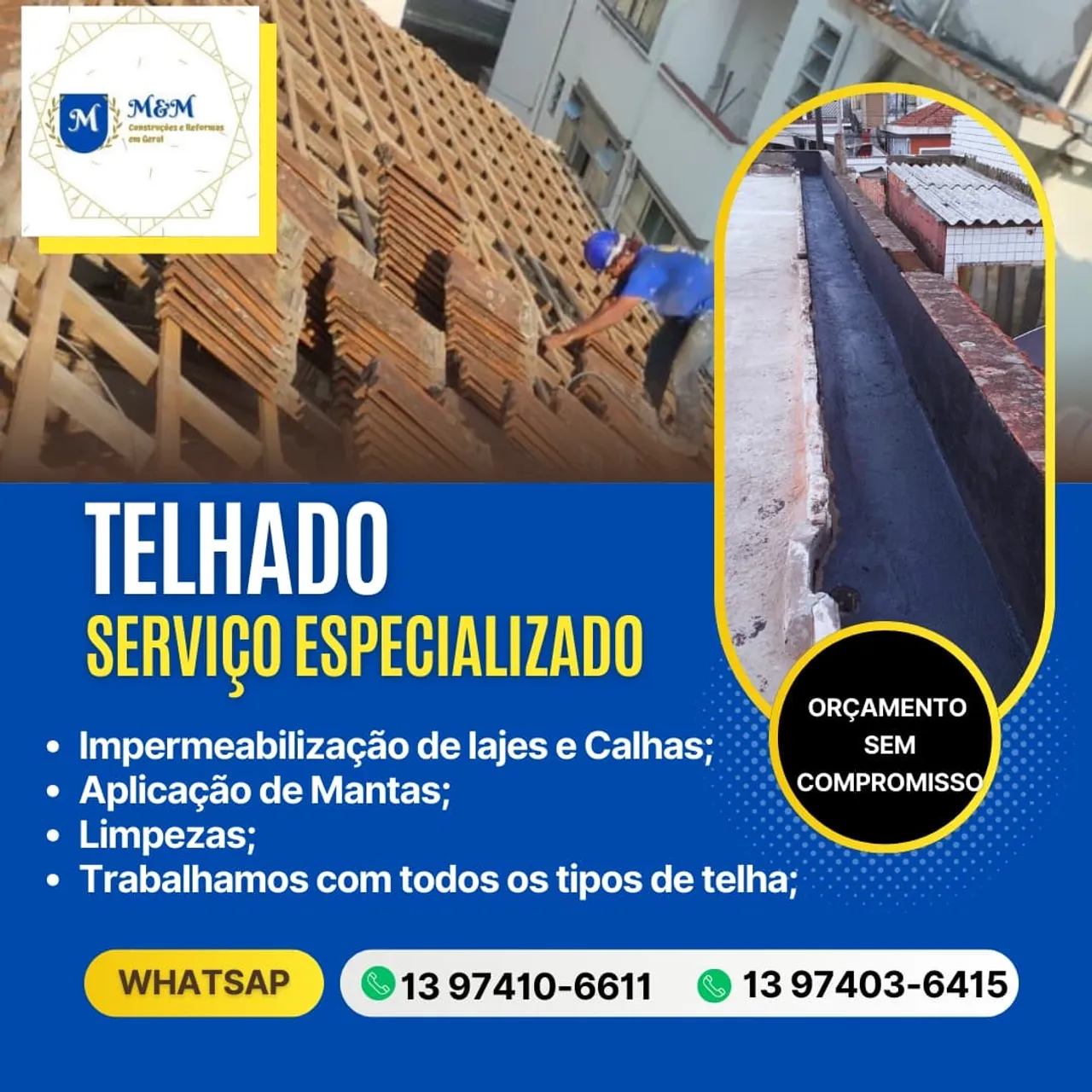Orçamento sem compromisso!! Venha arrumar seu telhado