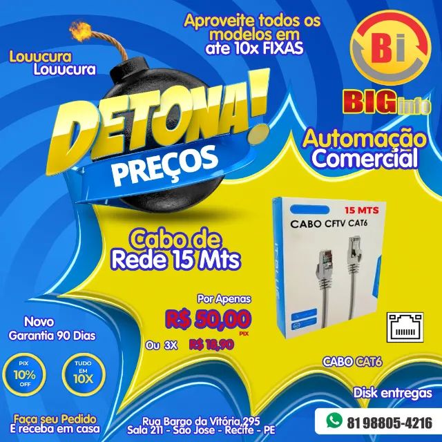 Cabo REDE CAT6 15 Metros Blindado Alta Velocidade 