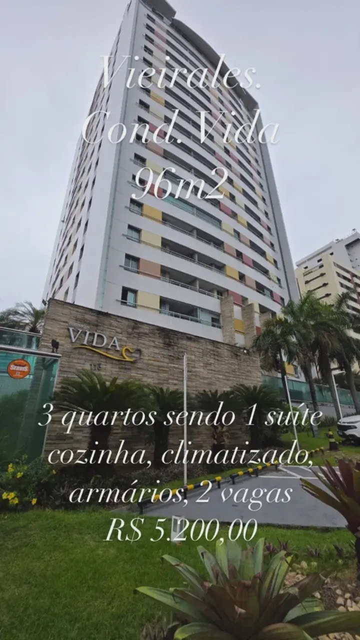 RESIDENCIAL VIDA. APTO COM 96M2, 3 QUARTOS SENDO 1 SUITE, SALA PARA 2 AMBIENTES, 2 VAGAS.