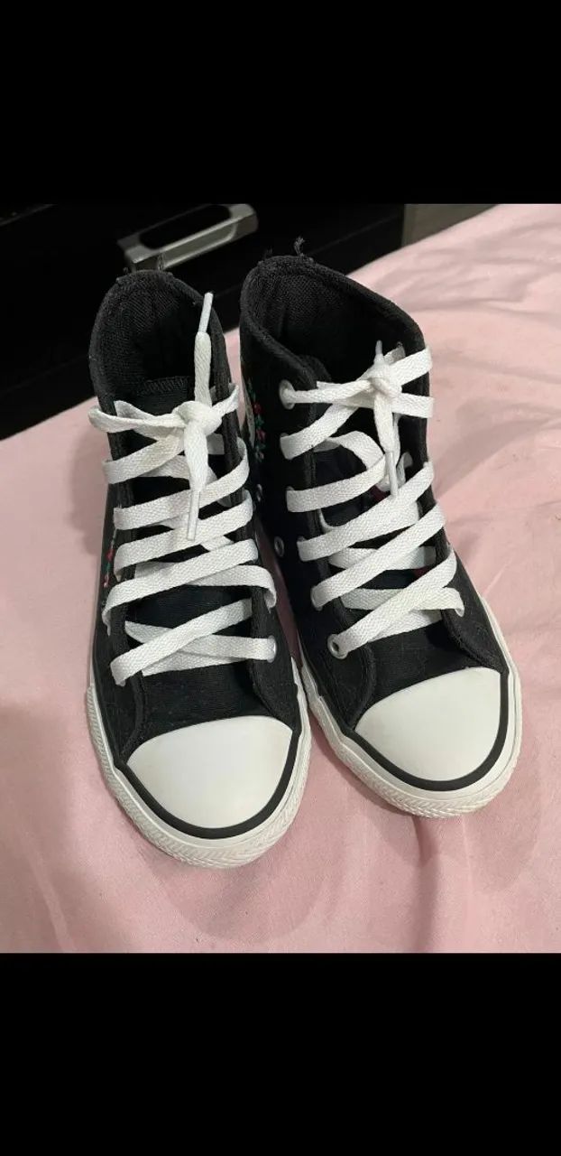 Tênis Converse All Star Infantil Bordado tamanho 26 rosa e 27 preto.  - Foto 2