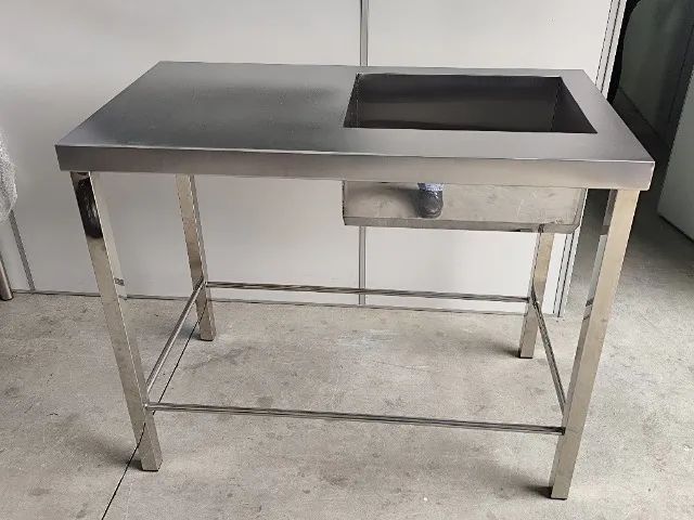 Pia Inox Reforçada 1,10x0,60x0,90m Contraventada Tampo Chapa 20