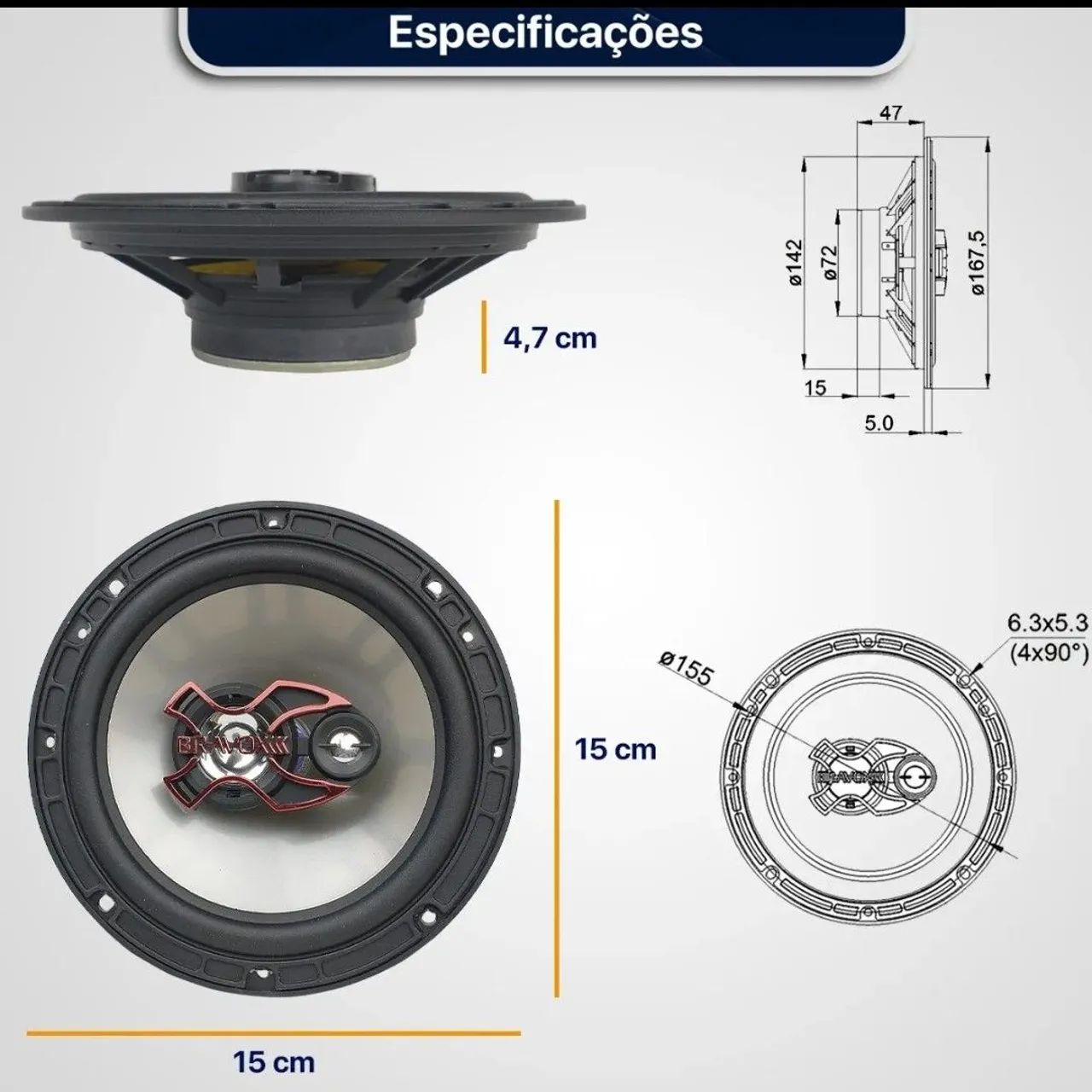 Alto-falantes B3x60x ou B3X50x 5 e 6 polegadas Par - Foto 2