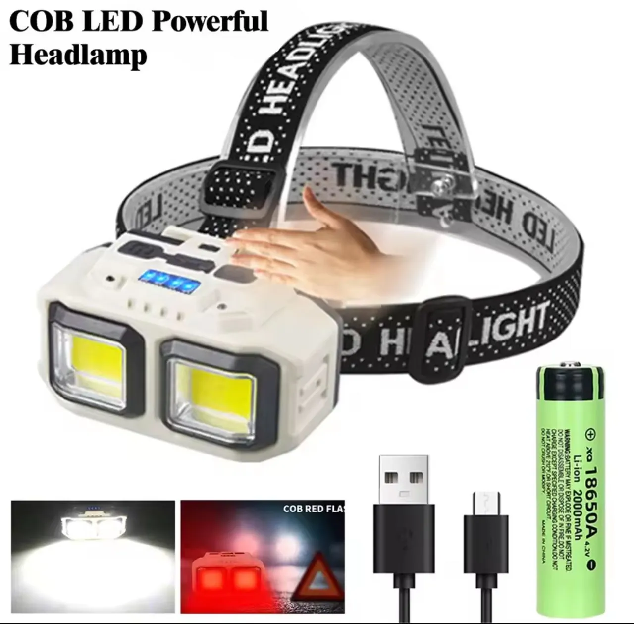 Lanterna de Cabeça COB LED Potente