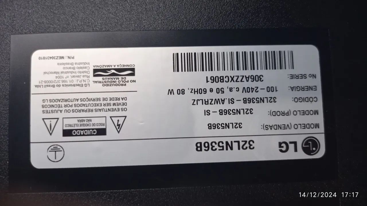 TV LG 32 polegadas, com DEFEITO 