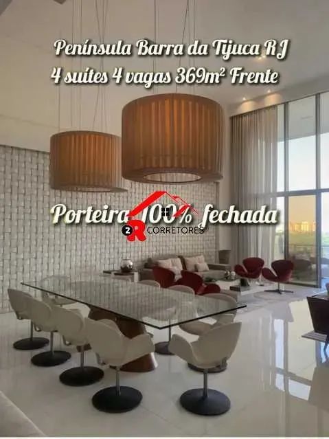 Barra da Tijuca, 4 suítes, frente, 369m², 4 vagas, Península.
