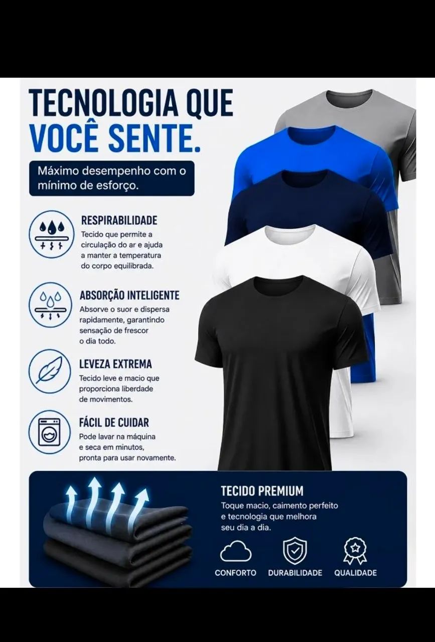 Kit 5Camisetas Básicas Masculina/ Dry Fut Lisa 