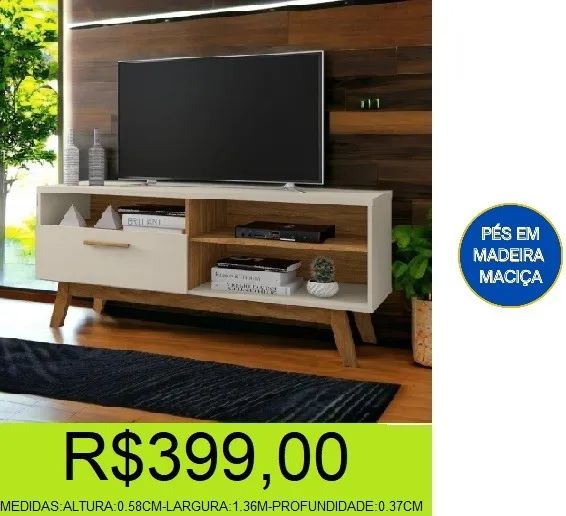 rack - paladio - com pés de madeira maciça - compre hoje e receba em até 72 horas 