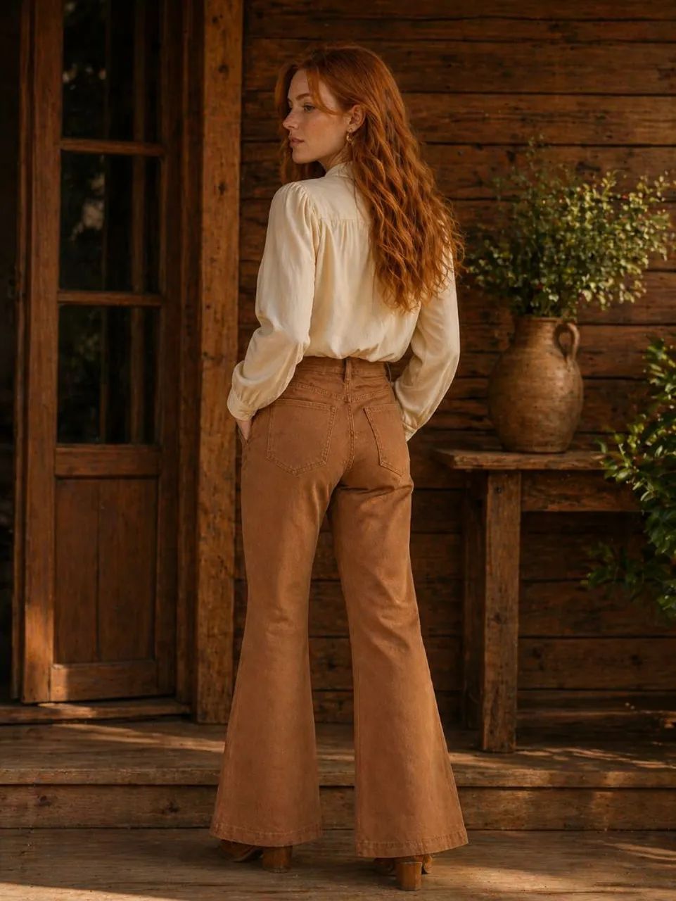 Calça jeans marrom pintada a mão  - Foto 2