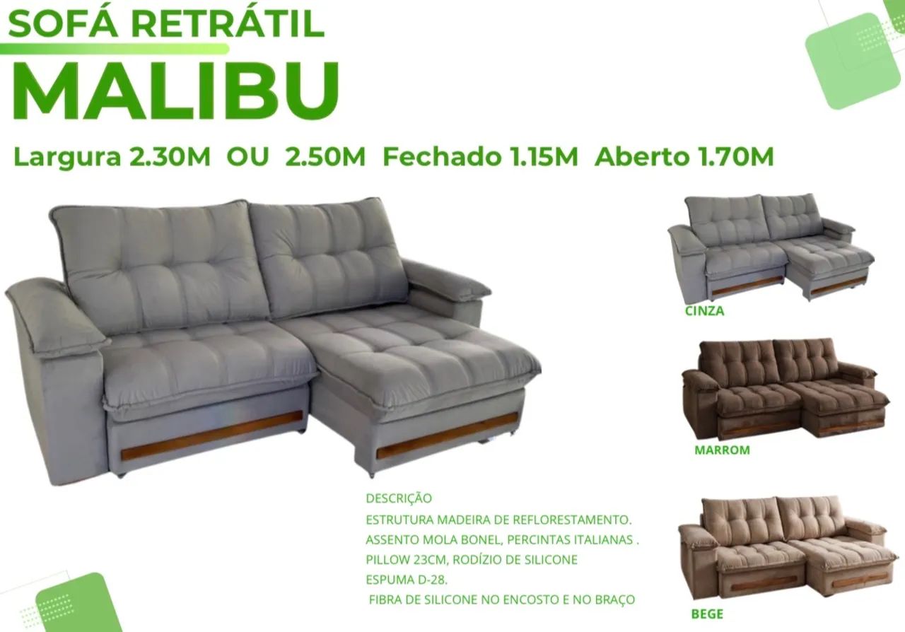 Sofá retrátil Malibu 2,30m 12x R$ 241,66 - Foto 4