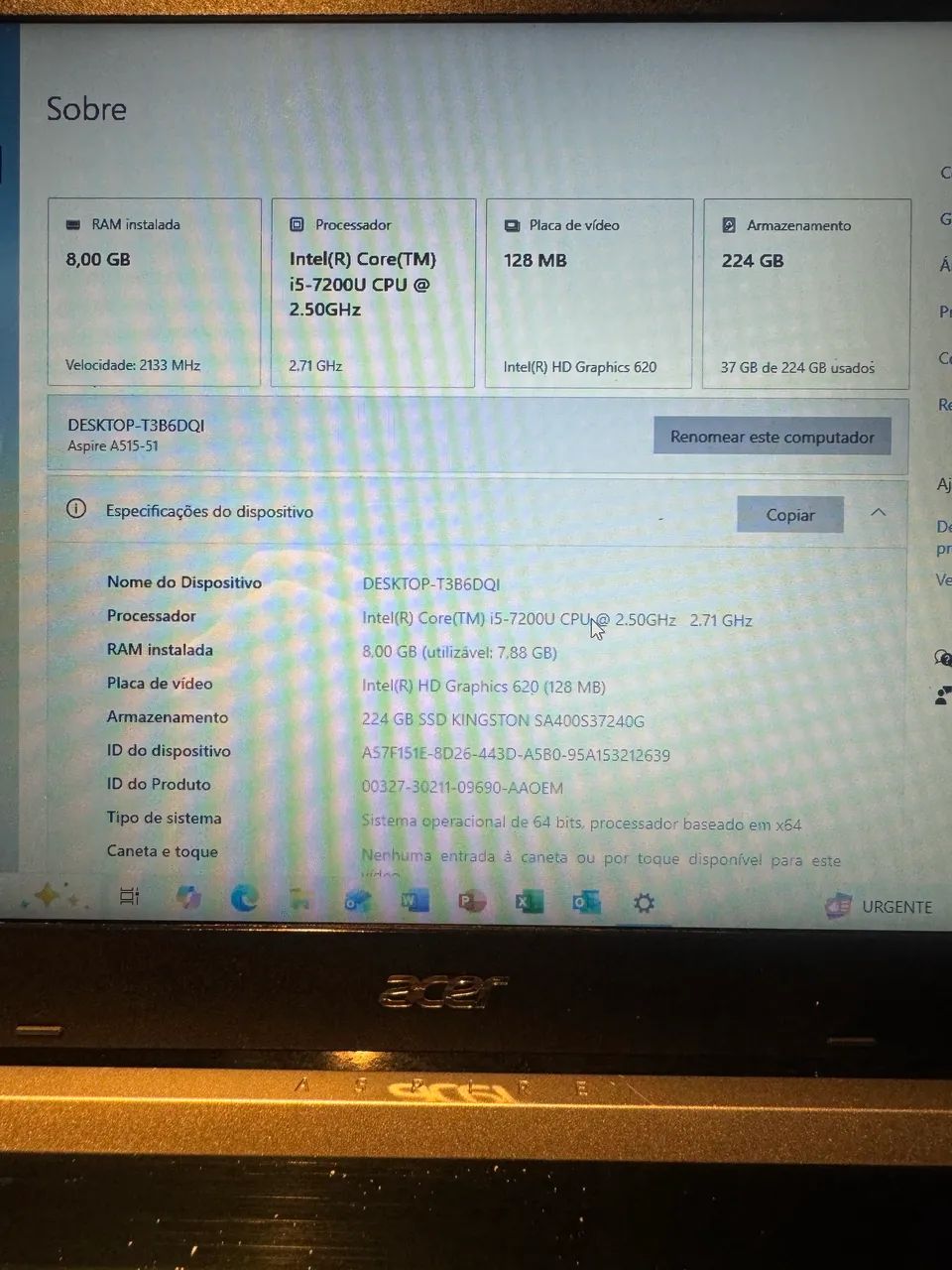 Notebook ACER I5 7ªGen SSD - BARATO!! OPORTUNIDADE!!! - Foto 4