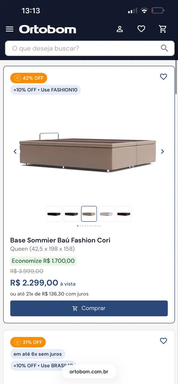 Base baú (ORTOBOM) para cama Queen (menos de 1 ano de uso) - Foto 2