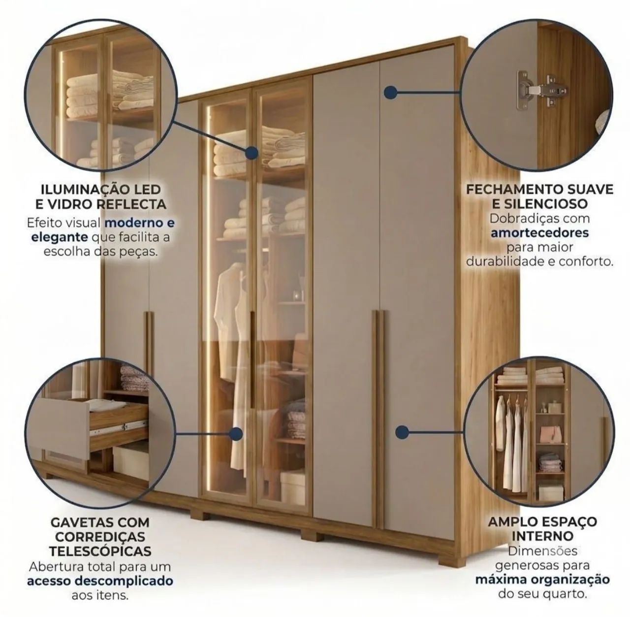 Guarda roupa100%MDF casal 6 portas com led - Foto 2