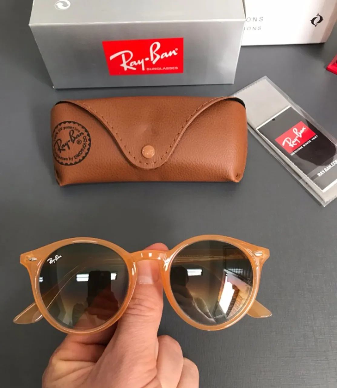 óculos de sol ray ban round style caramelo - Foto 2