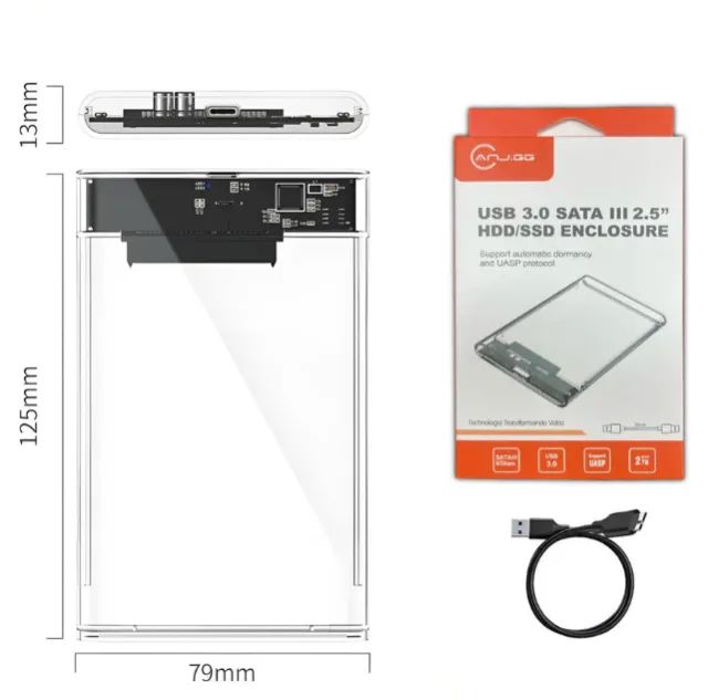 Case Gaveta HD SSD 2.5 Sata III USB 3.0 Transparente Externo 6Gbps PC Notebook 