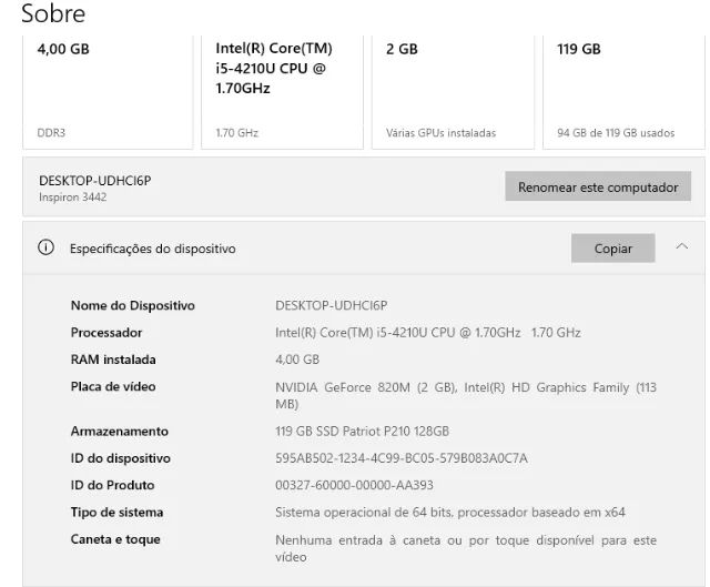 VENDO NOTEBOOK DELL INSPIRON 3442